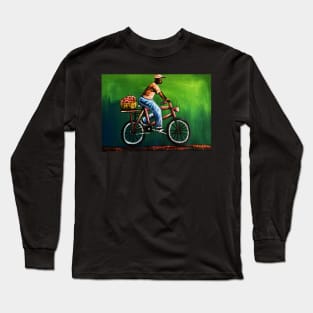 African Man riding Bicycle, African Artwork Long Sleeve T-Shirt